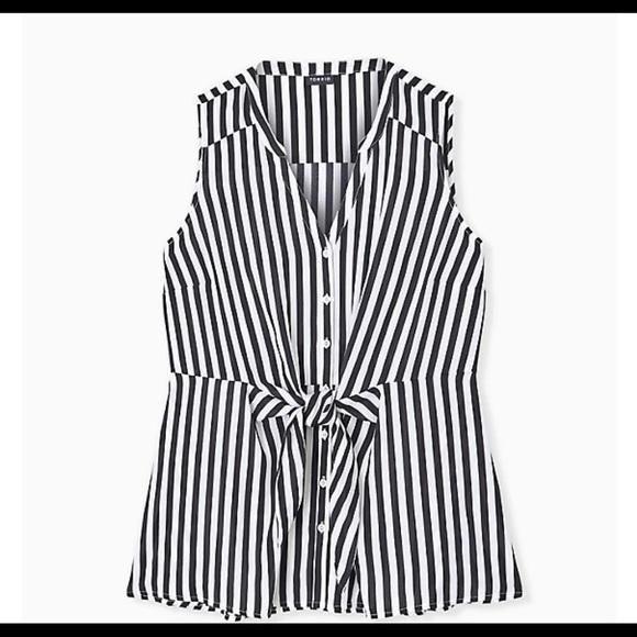Torrid BLACK & WHITE STRIPE GEORGETTE PEPLUM TIE FRONT SLEEVELESS BLOUSE 2x 18 - Picture 2 of 3